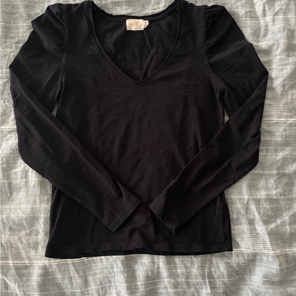 Nation LTD Black V-Neck Long Sleeve Top